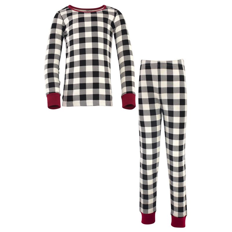 Touched by Nature Baby, Toddler and Kids Unisex Organic Cotton Tight-Fit Pajama Set, Black Plaid, 1 of 3