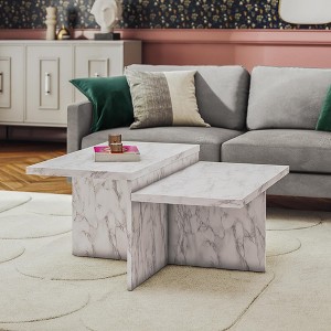 PAGED Nesting Coffee Table Vintage Round Living Room Table with Drawer, Center Table for Living Room, Study - 1 of 4