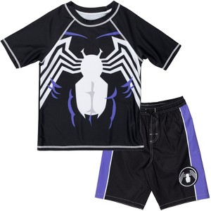 Marvel Avengers Spider-Man Captain America Hulk Iron Man Pullover Rash Guard & Swim Trunks Outfit Set Toddler to Big Kid - 1 of 4