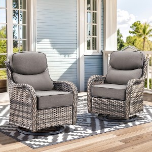 Outdoor Swivel Rocker Chair with 6 Inch Thick Cushion 2 in 1 Porch Glider Swivel Chair - Wicker Patio Furniture Patio Swivel Glider Seating - 1 of 4