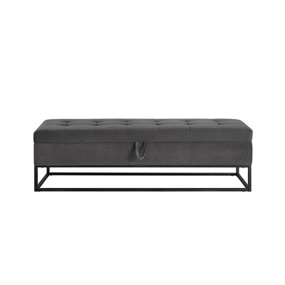 OUTSUPPLY Velvet Storage Bench with Metal Base, Multifunctional Ottoman for Bedroom, Living Room & Entryway