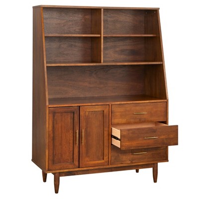 Lifestorey Danish Mid Century Modern Highboy Buffet Autumn Oak: Mid-Century Modern Credenza, Wood Veneer, Rubberwood Frame