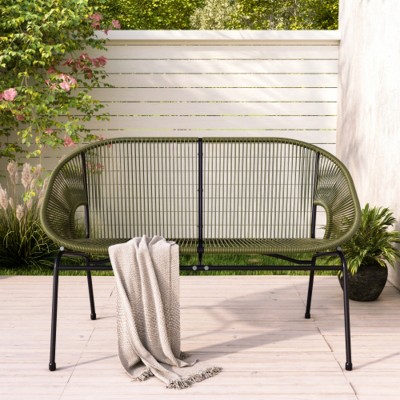 Modern Outdoor Wicker Loveseat with Durable Metal Legs, All-Weather 2-Seat Patio Sofa for Porch, Garden, or Backyard-The Pop Home