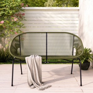 Modern Outdoor Wicker Loveseat with Durable Metal Legs, All-Weather 2-Seat Patio Sofa for Porch, Garden, or Backyard-The Pop Home - 1 of 4