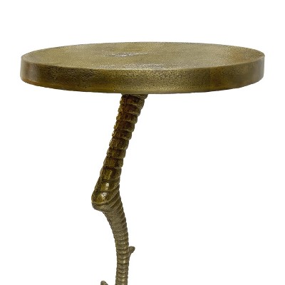 Antique Brass Round Metal Side Table with Bird Leg Base