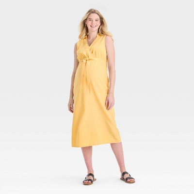 Midi Maternity Empire Waist Dress - Isabel Maternity by Ingrid & Isabel™ Yellow S: Sleeveless, Deep V Neck, Side Pocket