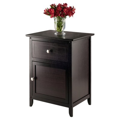 Espresso Transitional Wood Nightstand with Drawer and Cabinet