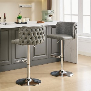 PU Bar Stools Set of 2 with Adjustable 25-33" Height, 360¡ã Swivel, Tufted Back, and Chrome Base for Home, Pub, or Kitchen Island - 1 of 4