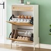 Rattan Shoe Storage Cabinet with 2 Flip Drawers, Farmhouse Narrow Shoe Organizer with a Slide-Out Drawer - 2 of 4