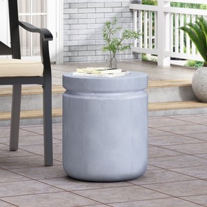 CAVINAS 18.5" Concrete Outdoor Side Table,Patio End Table,Eye-Catching Accent Table for Poolside,Porch&Living Room,Minimalist Outdoor Furniture,Blue - 1 of 4
