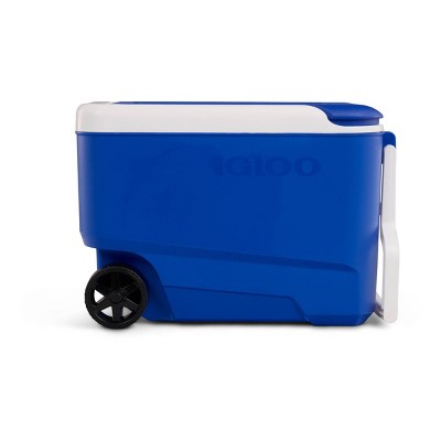 38 Quart Blue Polypropylene Rolling Cooler with Wheels