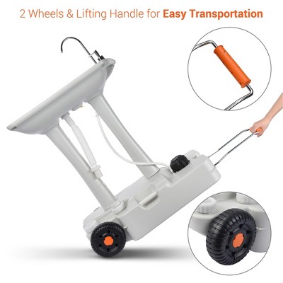 30L Portable White HDPE Camping Sink with Wheels and Soap Dispenser