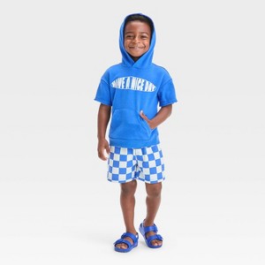 Grayson Mini Toddler Boys' Short Sleeve Hoodie + Shorts Set - Blue - 1 of 4