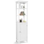Costway Bathroom Floor Storage Cabinet Freestanding Linen Tower W/ 3-Tier Shelf & Door