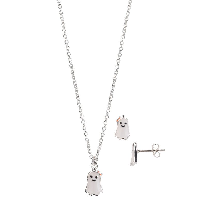 FAO Schwarz Silver Tone Ghost Necklace and Earring Set, 1 of 2