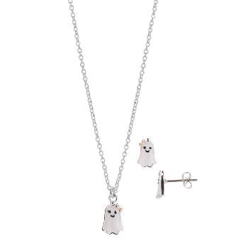 FAO Schwarz Silver Tone Ghost Necklace and Earring Set