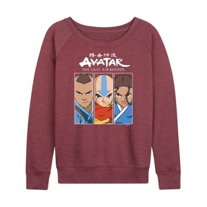 Women's - Avatar: The Last Airbender - Sokka Aang Katara Lightweight French Terry Wide Neck Long Sleeve Shirt - 1 of 4