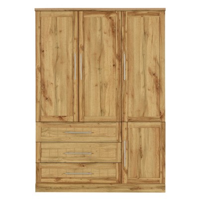 TIRAMISUBEST 4-Door Wardrobe with 3 Drawers & Locking Wheels - Mobile Storage Cabinet, Adjustable Shelf for Home or Office
