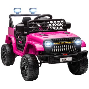 Qaba 12V Ride On Truck, Battery Powered Kids Electric Car with Spring Suspension, Remote, 3 Speeds, LED Headlights, Horn, USB Music - 1 of 4