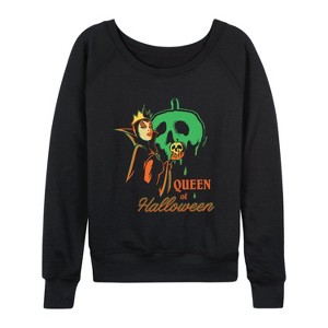 Women's - Disney Villains - Queen of Halloween Lightweight French Terry Wide Neck Long Sleeve Shirt - 1 of 4