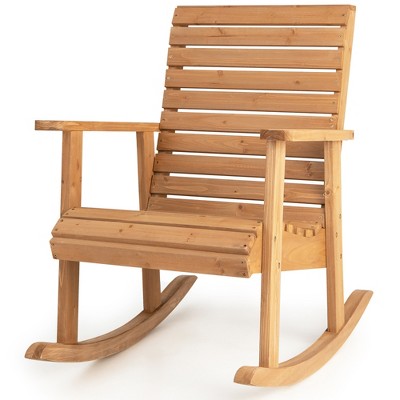 Tangkula Wooden Rocking Chair High Back Fir Wood Armchair Natural Yard Patio