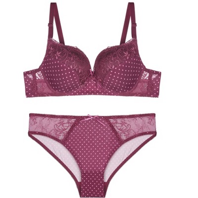 Agnes Orinda Women's Underwire Solid Seamless Comfort Push-Up Bra and  Underwear Set Purple 40D