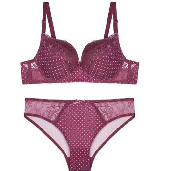 Agnes Orinda Women Plus Push-up Underwire Comfort Bra And Panty Set Purple  40d : Target