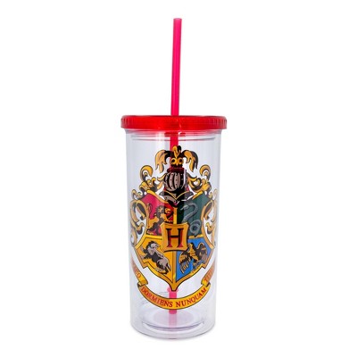 Silver Buffalo Harry Potter Hogwarts Crest Plastic Carnival Cup With Lid  And Straw