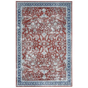Washable Vintage Rug Non Slip Low Pile Rug Soft Throw Floor Cover Floral Foldable Indoor Carpet for Living Room Bedroom Playroom Nursery - 1 of 4