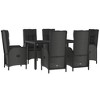 vidaXL 7-Piece Patio Dining Set - Black/Gray Reclining Poly Rattan Chairs, Tempered Glass Tabletop, Includes Cushions - 3 of 4