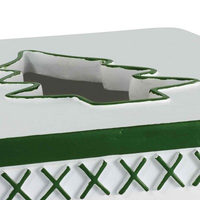 Festive White and Green Resin Christmas Tissue Box Cover