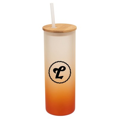 Elanze Designs L Monogram Letter Initial Rope Circle Wrap-Around Design 25 Ounce Frosted Gradient Glass On-The-Go Coffee Travel Skinny Tumbler Mug