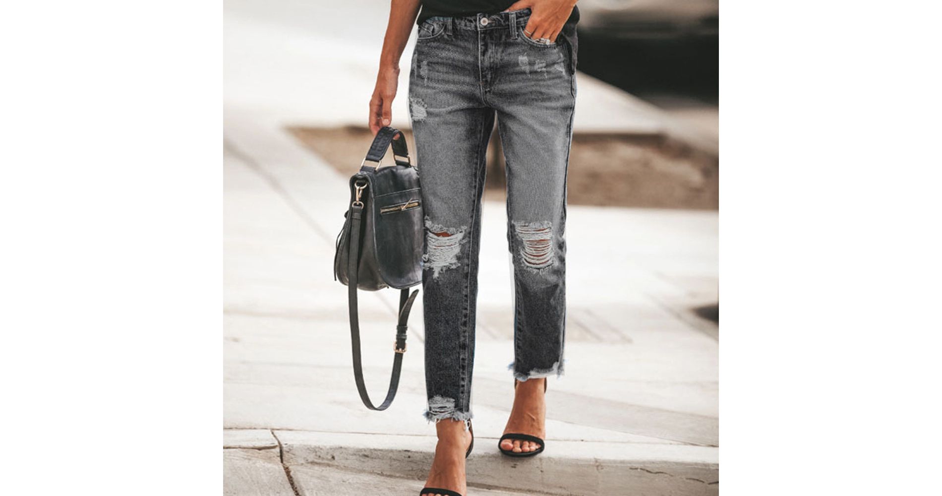 Women’s Distressed Jeans Non Stretch Ripped Vintage Baggy Straight Leg Denim Pants