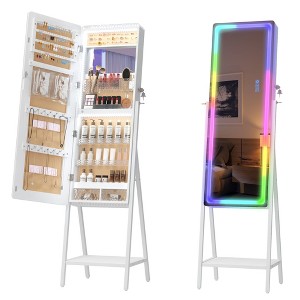 Fredees RGB LED Jewelry Mirror Cabinet, Standing Armoire Organizer, Full-Length Floor Mirror with Jewelry Storage & LED Lights - 1 of 4