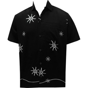 LA LEELA Men's Beach Cruise Holidays Shirts Casual Button Down Shirts For Men Summer Vacation Aloha Tops Hawaiian Shirt S Ebony_AE1 - 1 of 3