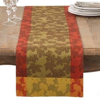 Saro Lifestyle Fall Foliage Autumn Leaves Design Jacquard Cotton Table Runner, 13"x72", Multicolored