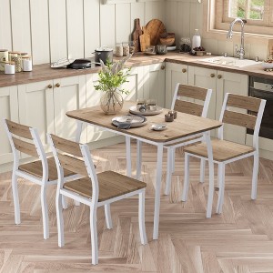 5 Piece Dining Table Set for 4, Space-Saving Kitchen Table with Upholstered Chairs, Modern Angled Corner Design - 1 of 4