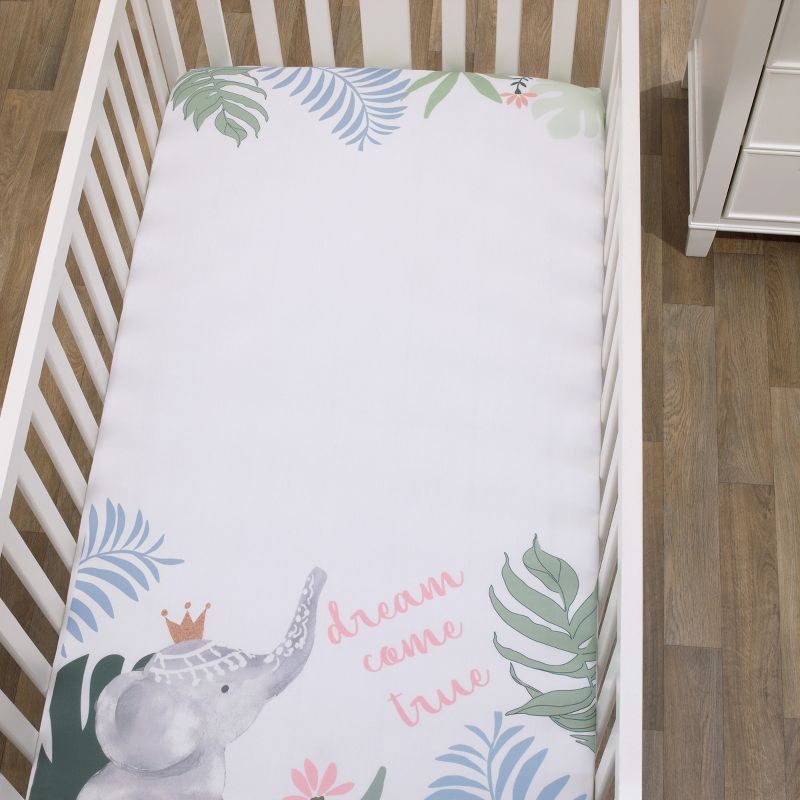NoJo Tropical Princess Elephant/Jungle Pink and Green 100% Cotton Photo Watercolor Crib Sheet, 3 of 5