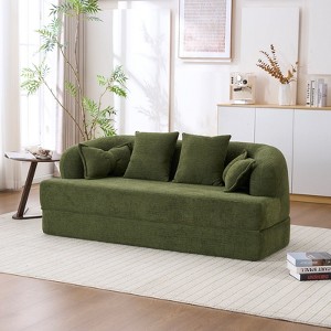 Okak Modern Folding Boneless 2-in-1 Sofa Couch with 4 Pillows,Chenille Fabric Futon Sleeper Sofabed for Living Room, Apartment - 1 of 4