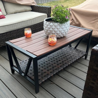 Oak Park Patio Coffee Table Outdoor Furniture Dark Brown Threshold Metal Frame Slatted Resin Shelf Target