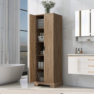 23.3"Storage Cabinet with Two Doors for Bathroom, Office, Adjustable Shelf, MDF Board,Brown - 1 of 4