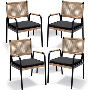 Outdoor Patio Dining Chairs Set of 4, Wicker Chairs with Cushions Armrest,Metal Frame for Garden, Porch, Lawn and Poolside - 1 of 4