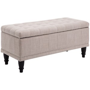 Storage Ottoman, Linen Fabric Button Tufted Storage Bench with Soft Close Lid for Living Room, Entryway or Bedroom - 1 of 4