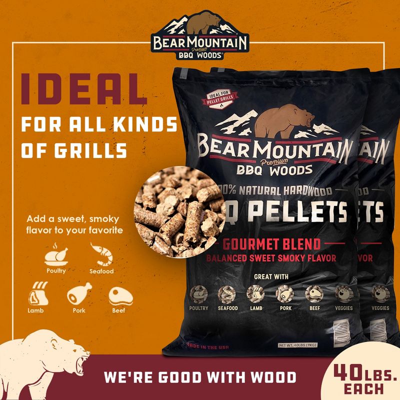 Bear Mountain FB99 All Natural Low Moisture Hardwood Smoky Gourmet Blend BBQ Smoker Pellets for Outdoor Grilling, 40 Pound Bag (2 Pack), 3 of 7