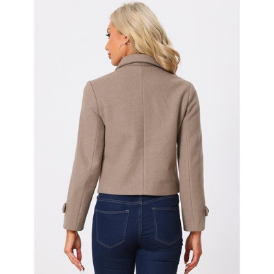 Allegra K Women's Turn Down Collar Long Sleeve Single Breasted Winter Pea Coat X-Large Dark Beige — фото 4