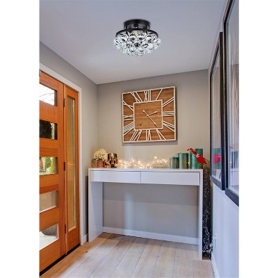 Corona 10" Matte Black and Crystal Flush Mount Light
