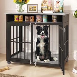 39.4" Dog Crate for Medium & Large Breed, Dog Kennel Furniture, Wooden End Table Pet Cage - 1 of 4