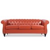 84.65" PU Leather Rolled Arm Chesterfield 3-Seater Sofa with Birch Legs - 4 of 4