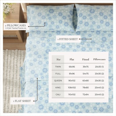 King Blue Snowflake Cotton Flannel Sheet Set