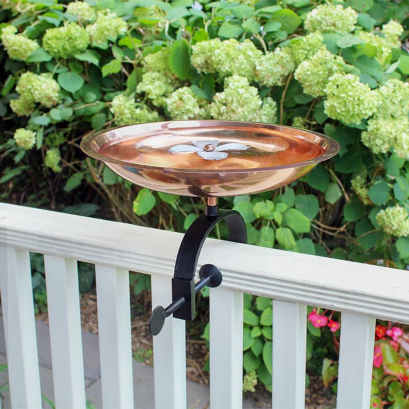 7.5&#34; Dogwood Garden Birdbath with Over Rail Bracket Copper Plated and Colored Patina Finish - ACHLA Designs, 6 of 7